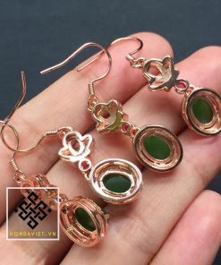 Bông Tai Ngọc Bích Vàng Hồng - Đính Đá Ruby - 3