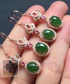 Trang Sức Bông Tai Ngọc Bích - Đính Đá Ruby (BT004) 15 Bông Tai Ngọc Bích Vàng Hồng - Đính Đá Ruby - 4