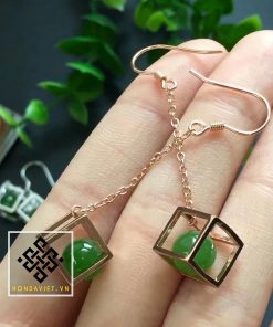 Bông Tai Ngọc Bích Hạt Tròn Khung Vuông (BT003) 18 Bông Tai Ngọc Bích Hạt Tròn Khung Vuông - 2