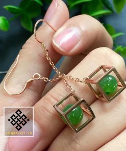 Bông Tai Ngọc Bích Hạt Tròn Khung Vuông (BT003) 17 Bông Tai Ngọc Bích Hạt Tròn Khung Vuông - 3