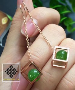 Bông Tai Ngọc Bích Hạt Tròn Khung Vuông (BT003) 16 Bông Tai Ngọc Bích Hạt Tròn Khung Vuông - 4