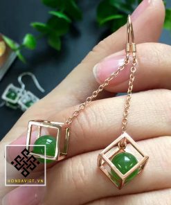 Bông Tai Ngọc Bích Hạt Tròn Khung Vuông (BT003) 15 Bông Tai Ngọc Bích Hạt Tròn Khung Vuông - 5