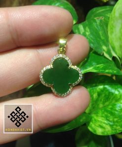 Mặt Dây Chuyền Cỏ 4 Lá May Mắn Ngọc Bích Bọc Vàng (MD001) - 2