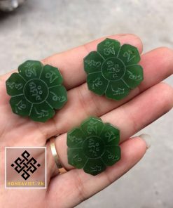 Mặt Dây Chuyền Hoa 6 Cánh Khắc Chú "Om Mani Pad Me Hung" Ngọc Bích (MD006) 12 Mặt Dây Chuyền Hoa 6 Cánh Khắc Chú