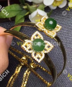 Lắc Tay Vàng Mặt Đá Ngọc Bích Nephrite Jade (VT038) 11 Lắc Tay Vàng Mặt Đá Ngọc Bích Nephrite Jade (VT038)