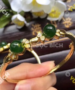 Lắc Tay Vàng Mặt Đá Ngọc Bích Nephrite Jade (VT039)
