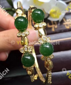 Lắc Tay Vàng Mặt Đá Ngọc Bích Nephrite Jade (VT039)