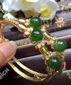 Lắc Tay Vàng Mặt Đá Ngọc Bích Nephrite Jade (VT039)