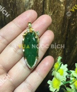 Mặt Dây Chiếc Lá Ngọc Bích Nephrite Jade Bọc Vàng (MD101)