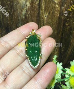 Mặt Dây Chiếc Lá Ngọc Bích Nephrite Jade Bọc Vàng (MD101) 12 Mặt Dây Chiếc Lá Ngọc Bích Nephrite Jade Bọc Vàng (MD101)