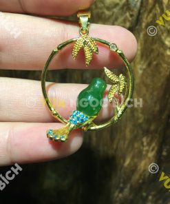 Mặt Dây Chim Ngọc Bích Nephrite Jade Bọc Vàng (MD100)