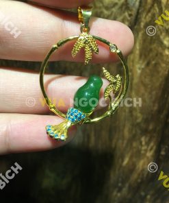 Mặt Dây Chim Ngọc Bích Nephrite Jade Bọc Vàng (MD100)
