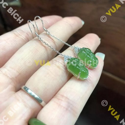 Bông Tai Chiếc Lá Ngọc Bích Nephrite Jade (BT073)