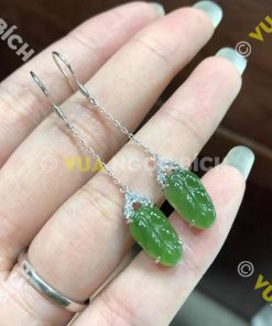 Bông Tai Chiếc Lá Ngọc Bích Nephrite Jade (BT073)