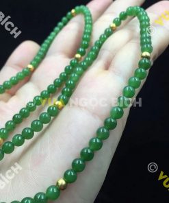 Vòng Tay Ngọc Bích Nephrite Jade 6mm mix Charm Vàng (VT025)