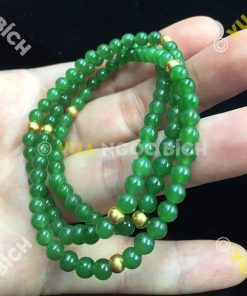 Vòng Tay Ngọc Bích Nephrite Jade 6mm mix Charm Vàng (VT025)