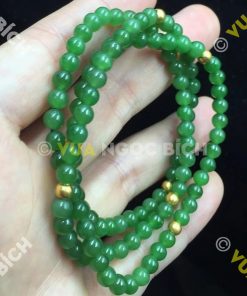 Vòng Tay Ngọc Bích Nephrite Jade 6mm mix Charm Vàng (VT025)