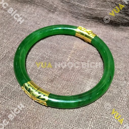 Vòng Tay Ngọc Bích Nephrite Jade Bản Liền Bọc Vàng (VT034)