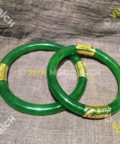 Vòng Tay Ngọc Bích Nephrite Jade Bản Liền Bọc Vàng (VT034)