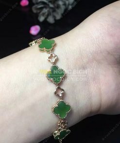 Vòng Tay Cỏ Bốn Lá Ngọc Bích Nephrite Jade (VT066)