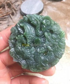 Mặt Dây Long Phụng Sum Vầy Ngọc Bích Nephrite Jade (VNB-MD059-2) 1