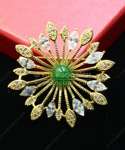 Trâm Cài Áo Đồng Xi Vàng Mix Ngọc Bích (VNB-TCA001) 14 Trâm Cài Áo Đồng Xi Vàng Mix Ngọc Bích (VNB-TCA001)