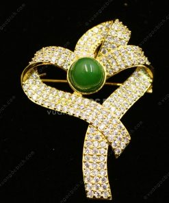 Trâm Cài Áo Đồng Xi Vàng Mix Ngọc Bích (VNB-TCA002) 16 Trâm Cài Áo Đồng Xi Vàng Mix Ngọc Bích (VNB-TCA002)