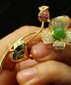 Trâm Cài Áo Đồng Xi Vàng Mix Ngọc Bích (VNB-TCA004) 17 Trâm Cài Áo Đồng Xi Vàng Mix Ngọc Bích (VNB-TCA004)
