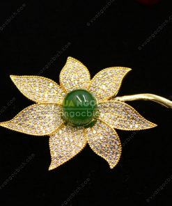 Trâm Cài Áo Đồng Xi Vàng Mix Ngọc Bích (VNB-TCA005) 16 Trâm Cài Áo Đồng Xi Vàng Mix Ngọc Bích (VNB-TCA005)