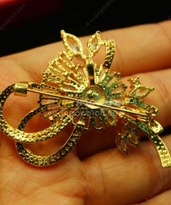 Trâm Cài Áo Đồng Xi Vàng Mix Ngọc Bích (VNB-TCA006)