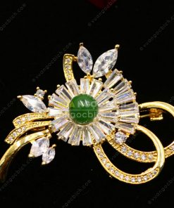 Trâm Cài Áo Đồng Xi Vàng Mix Ngọc Bích (VNB-TCA006)