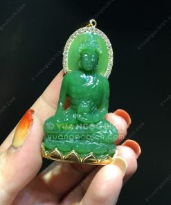 Mặt Dây Phật Hoà Bình Thế Giới Ngọc Bích Bọc Vàng (VNB-MD212-1)