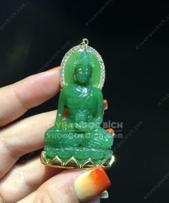 Mặt Dây Phật Hoà Bình Thế Giới Ngọc Bích Bọc Vàng (VNB-MD212-1)