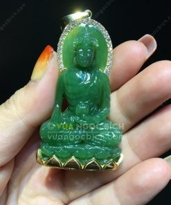 Mặt Dây Phật Hoà Bình Thế Giới Ngọc Bích Bọc Vàng (VNB-MD212-1)