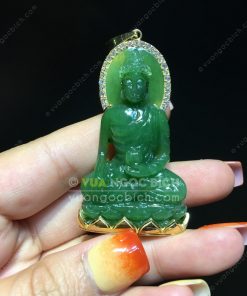 Mặt Dây Phật Hoà Bình Thế Giới Ngọc Bích Bọc Vàng (VNB-MD212-1)