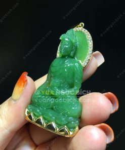 Mặt Dây Phật Hoà Bình Thế Giới Ngọc Bích Bọc Vàng (VNB-MD212-1)