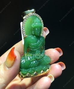 Mặt Dây Phật Hoà Bình Thế Giới Ngọc Bích Bọc Vàng (VNB-MD212-1)