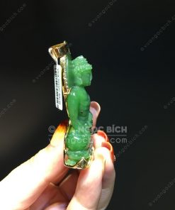 Mặt Dây Phật Hoà Bình Thế Giới Ngọc Bích Bọc Vàng (VNB-MD212-1)