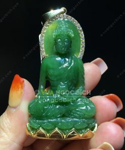 Mặt Dây Phật Hoà Bình Thế Giới Ngọc Bích Bọc Vàng (VNB-MD212-1)