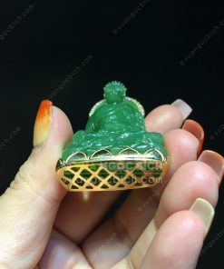 Mặt Dây Phật Hoà Bình Thế Giới Ngọc Bích Bọc Vàng (VNB-MD212-1)