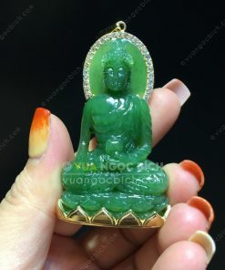 Mặt Dây Phật Hoà Bình Thế Giới Ngọc Bích Bọc Vàng (VNB-MD212-1)