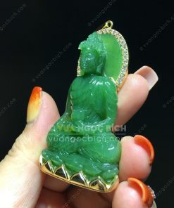 Mặt Dây Phật Hoà Bình Thế Giới Ngọc Bích Bọc Vàng (VNB-MD212-1)