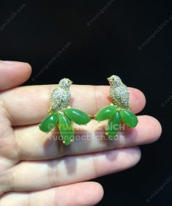 Bông Tai Chim Uyên Ương Ngọc Bích Nephrite Jade VIP (VNB-BT217)