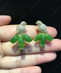Bông Tai Chim Uyên Ương Ngọc Bích Nephrite Jade VIP (VNB-BT217)