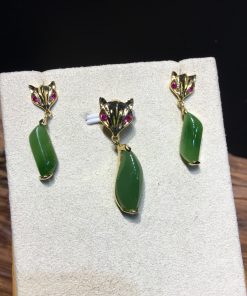 Mặt Dây Hồ Ly Ngọc Bích Nephrite Jade (VNB-MD360) 14 Mặt Dây Hồ Ly Ngọc Bích Nephrite Jade (VNB-MD360)