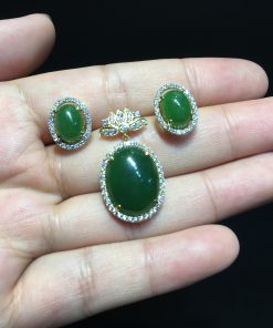 Mặt Dây Vàng 14k Ngọc Bích Kiểu Móc Hoa Sen (VNB-MD361)