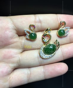Bông Tai Thiên Nga Ngọc Bích Nephrite Jade (VNB-BT232) 11 Bông Tai Thiên Nga Ngọc Bích Nephrite Jade (VNB-BT232) 1