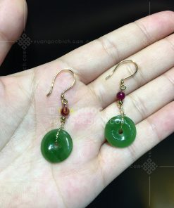 Bông Tai Đồng Điếu Ngọc Bích Nephrite Jade VIP (VNB-BT234)