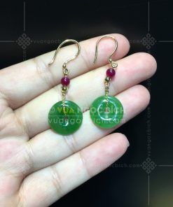 Bông Tai Đồng Điếu Ngọc Bích Nephrite Jade VIP (VNB-BT234)