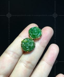 Bông Tai Hoa Mẫu Đơn Ngọc Bích Nephrite Jade (VNB-BT351-3)